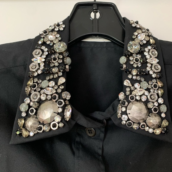 DESIGNER PRADA BLACK SHIRT W EMBROIDERED COLLAR - Picture 4 of 14